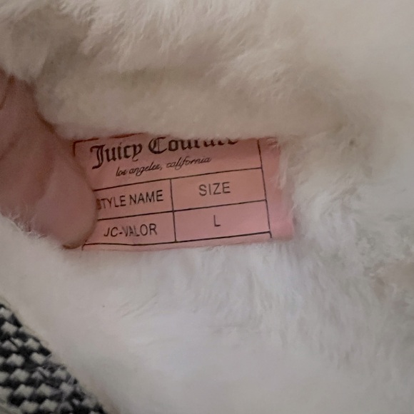 NWT Juicy Couture Soft Fuzzy Logo Slippers Gold Trim L - Picture 6 of 6
